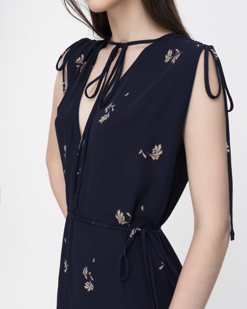 SIXDO Sleeveless V-Neck Floral Flared Dress